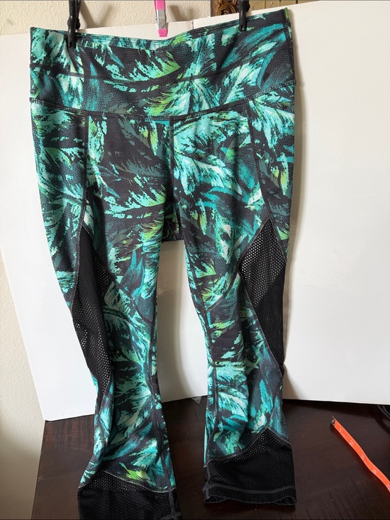 Athleta Pants - Athleta Black Leggings with Teal & Green Tropical Print